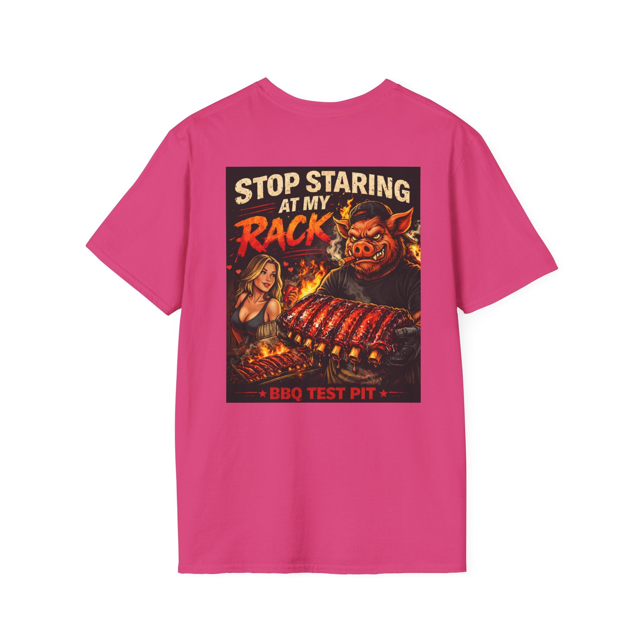 Stop Staring At My Rack T-Shirt — Premium Softstyle Rib Tee | BBQ Test Pit