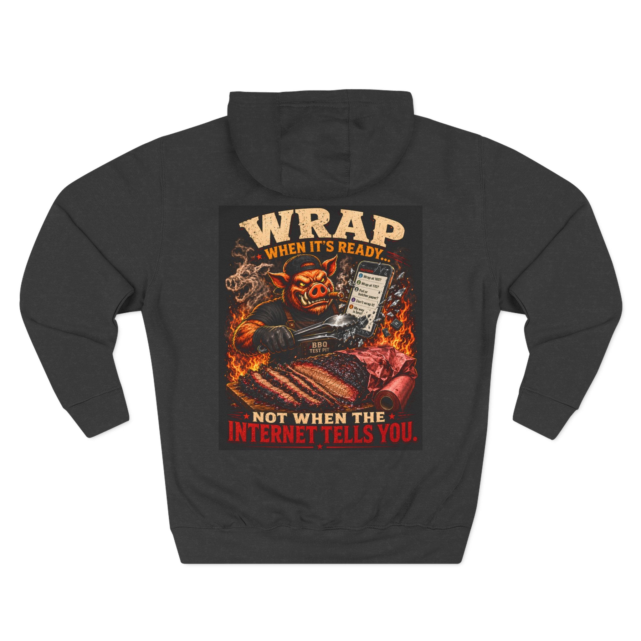 "Wrap When It's Ready" BBQ Hoodie — BBQ Test Pit Pitmaster Fleece Pullover