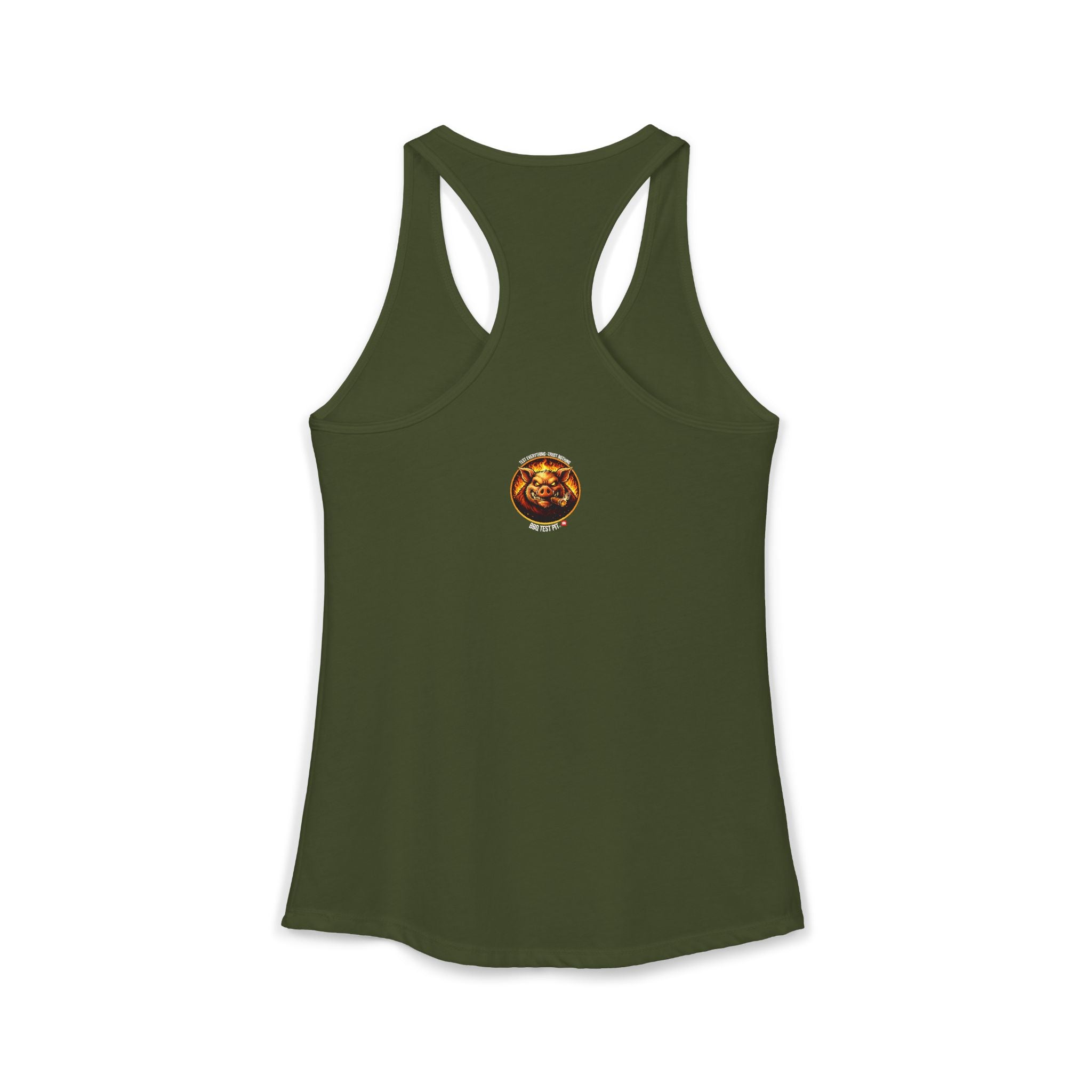 Stop Staring At My Rack Women's Tank Top — Premium Racerback | BBQ Test Pit