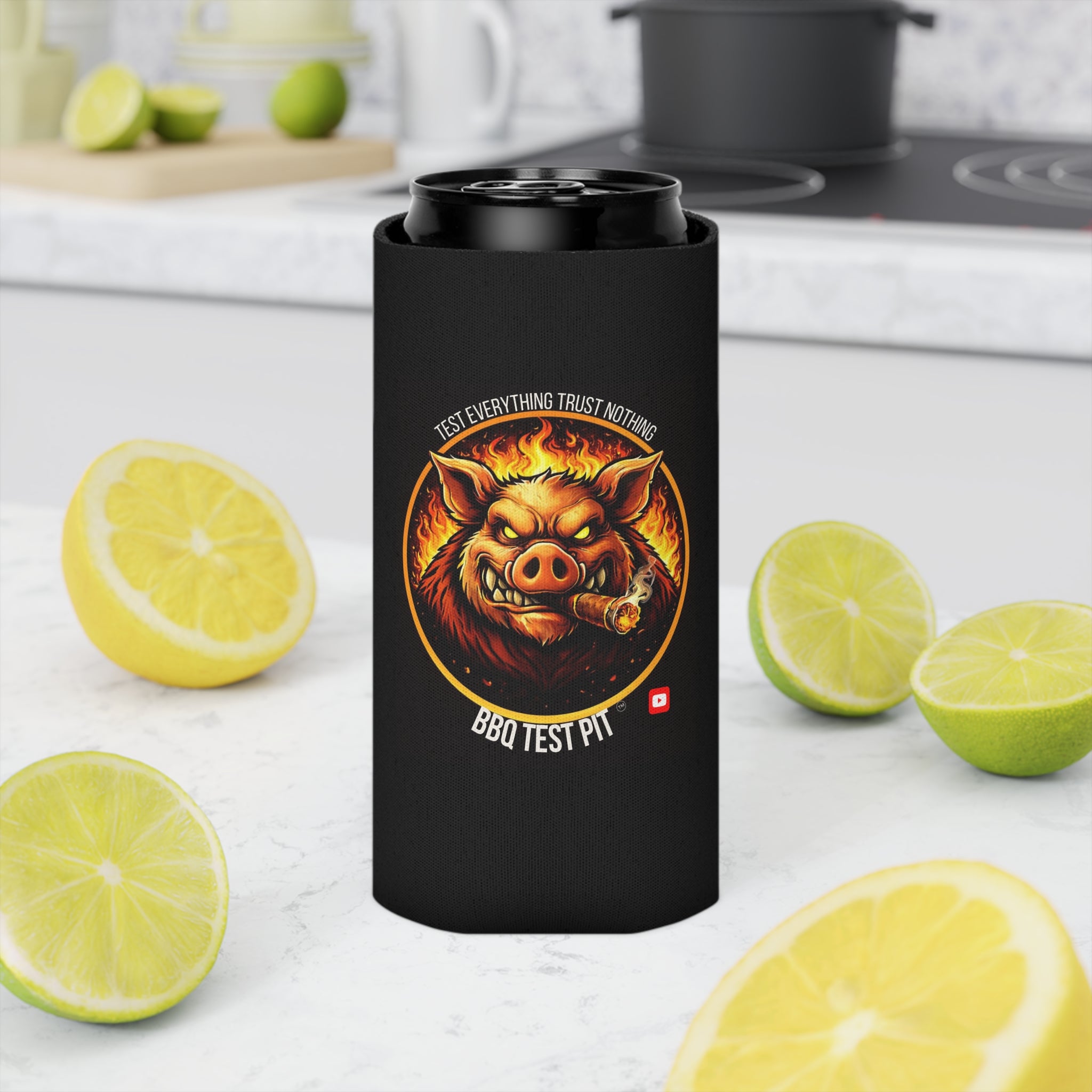 BBQ Test Pit Can Cooler — Insulated Beer Sleeves | Regular & Slim Can Options