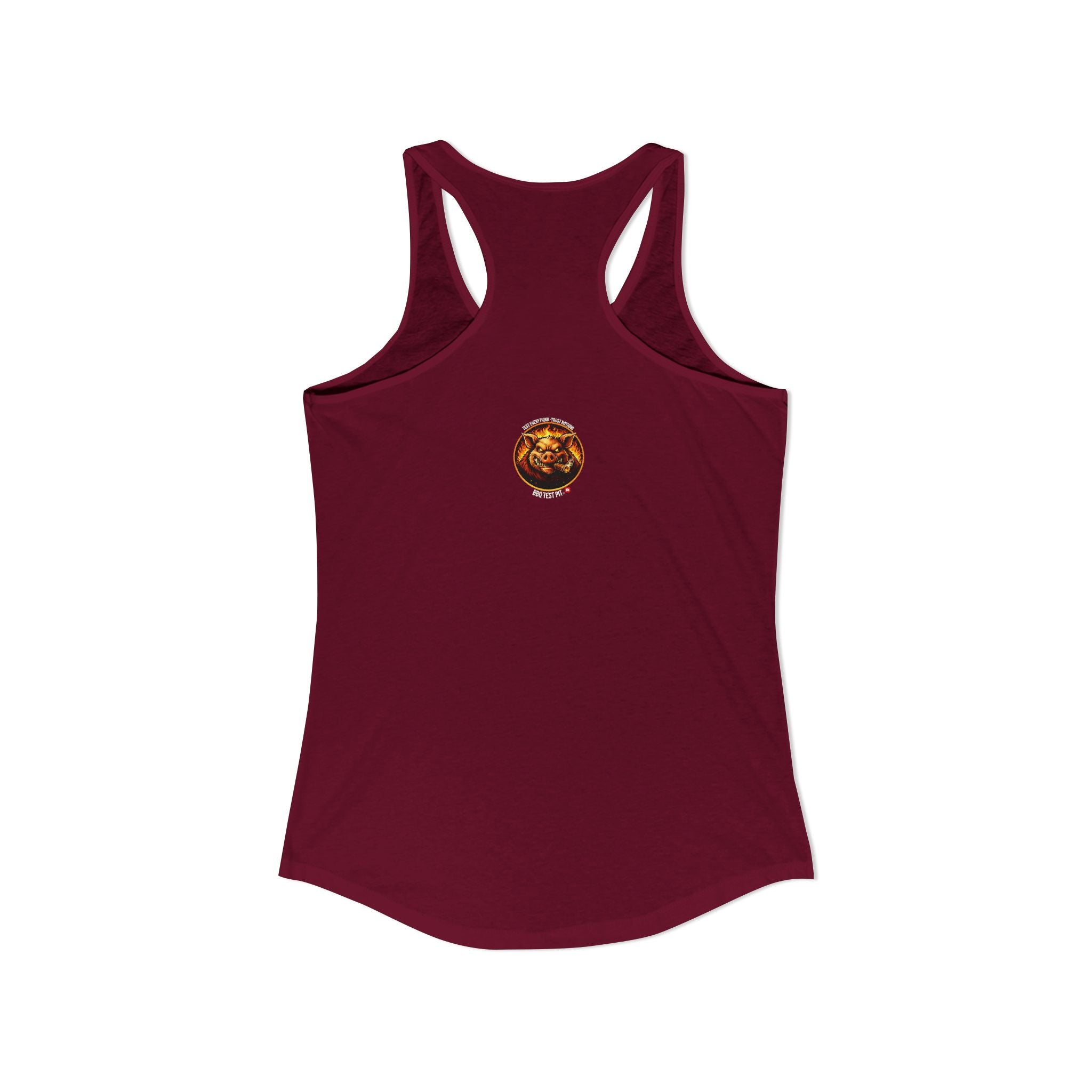 Stop Staring At My Rack Women's Tank Top — Premium Racerback | BBQ Test Pit